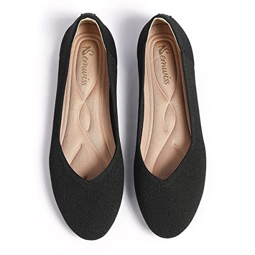 Semwiss Round Toe Flats for Women Dressy Comfortable, Knit Ballet Flat Shoes Casual Shoes Walking Flats Office Shoes Black Size 8