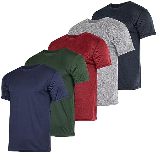 Real Essentials Mens Quick Dry Fit Dri-Fit Short Sleeve Active Wear Training Athletic Crew T-Shirt Gym Wicking Tee Workout Casual Sports Running Tennis Exercise Undershirt Top, Set 11, 3XL, Pack of 5