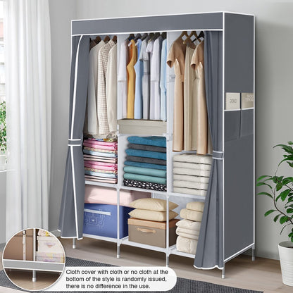 Clothes Organizer with 3 Hanging Rod Closet Organizer with Shelf Portable Closet with Cover Clothes Rack Standing Closet Clothes Storage Wardrobe Garment Cabinet 50x17x67inch