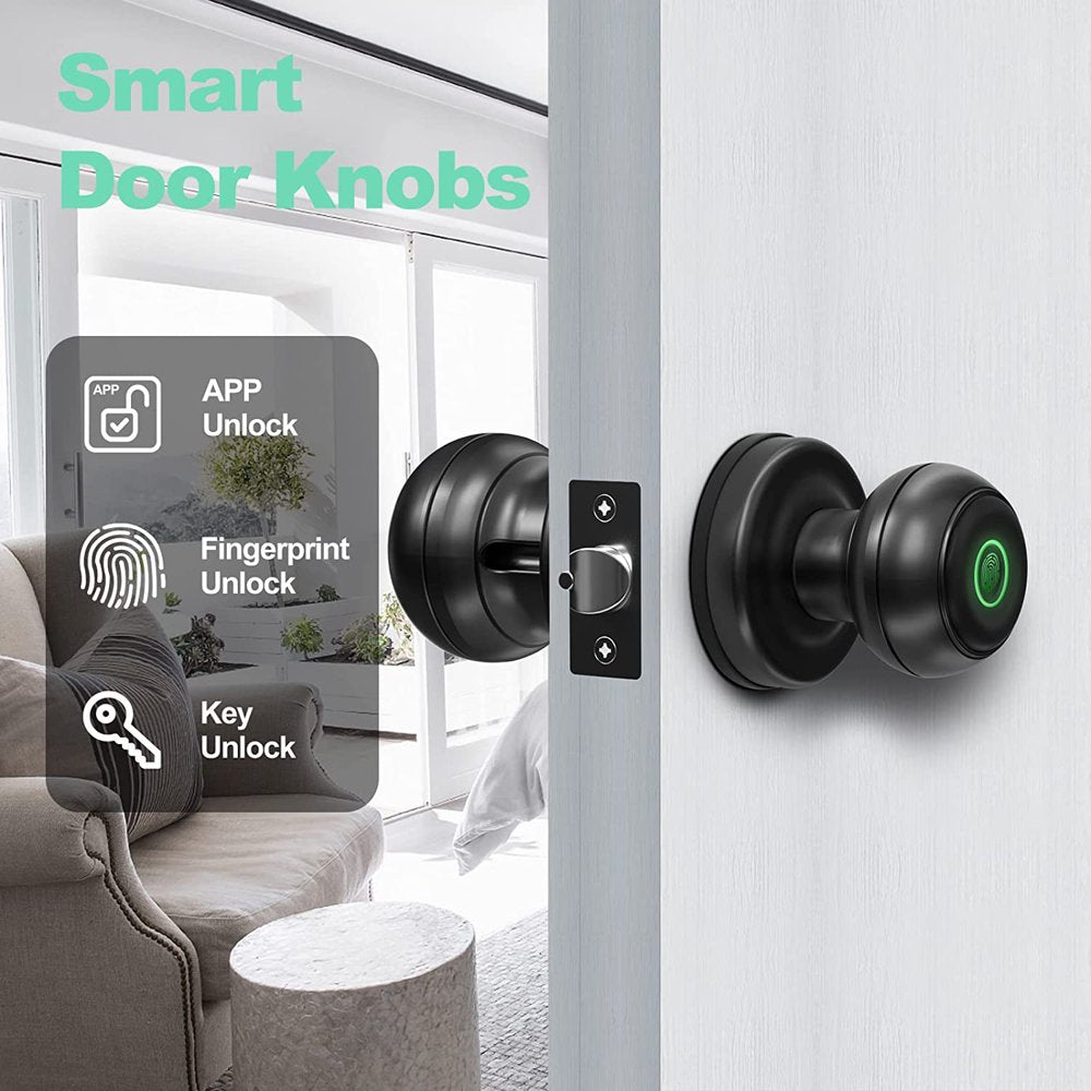 GEEKSMART Smart Door Lock, Fingerprint Door Lock Smart Lock Biometric Door Lock Fingerprint Door Knob with App Control, Suitable for Bedrooms,Cloakroom,Apartments Offices,Hotels, Black