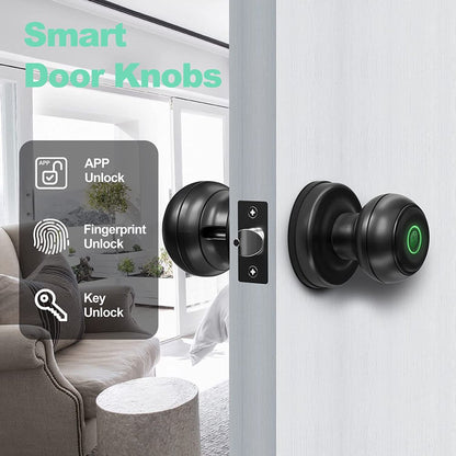 GEEKSMART Smart Door Lock, Fingerprint Door Lock Smart Lock Biometric Door Lock Fingerprint Door Knob with App Control, Suitable for Bedrooms,Cloakroom,Apartments Offices,Hotels, Black