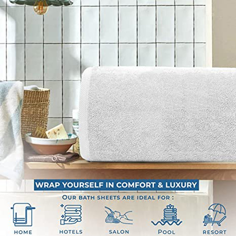 Dan River 100% Cotton Bath Sheet Jumbo Size| Soft Bath Sheets| Oversized Bath Towels| Quick Dry Bath Sheets| Absorbent Bath Sheets| Bath Sheets Spa Hotel|White Bath Sheet Towel Set|40x80 in|600 GSM