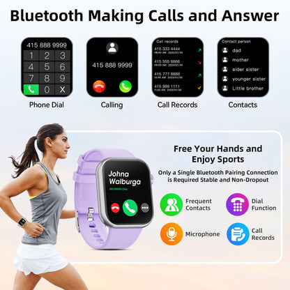 Smart Watch Women for Android iPhone，Bluetooth Calling Smart Watches with Fitness Tracker Heart Rate Monitor IP67 Waterproof, Purple