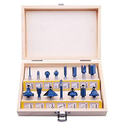 Carbide Tipped Router Bits (15 PCS) with 1/4" Shank, Wood Milling Saw Cutter, All Purpose (Woodworking Tools for Home Improvement and DIY)