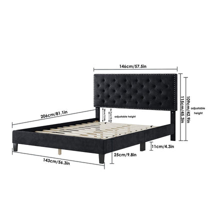 Homfa Full Size Bed, Modern Upholstered Platform Bed Frame with Adjustable Headboard for Bedroom, Black