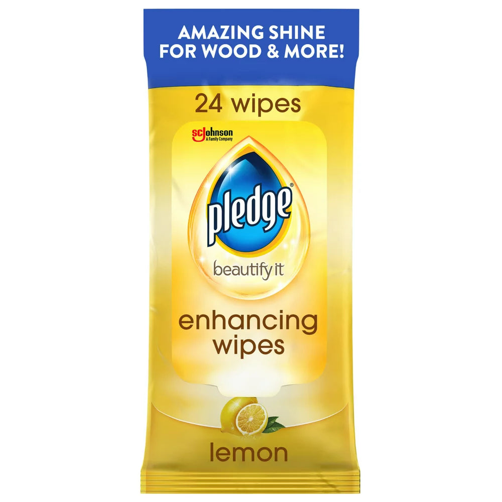 Pledge Beautify It Lemon Enhancing Wipes - Conveniently Dust, Clean and Shine Wood, Stainless Steel and More, 24Ct