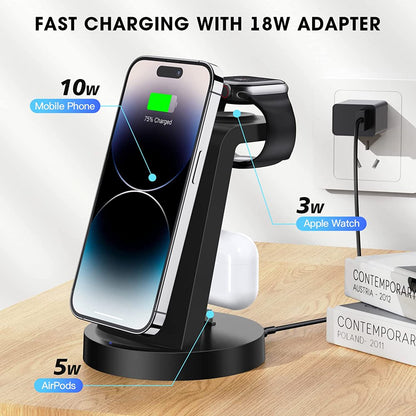 ETEPEHI 3 in 1 Charging Station for iPhone, Wireless Charger for iPhone 15 14 13 12 11 X Pro Max & for Apple Watch - Charging Stand Dock for AirPods