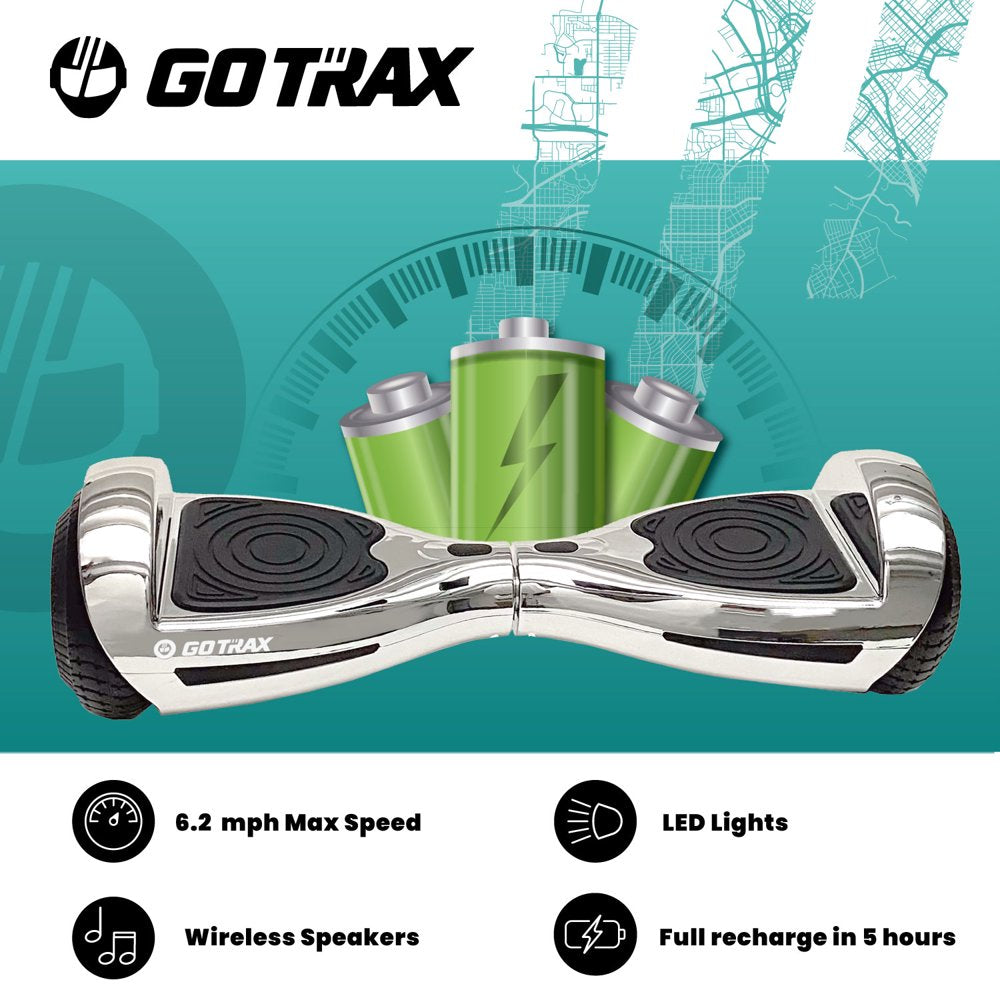 Gotrax FX3 Hoverboard, 6.2mph, for Kids Ages 8+ Years Old, 176lb Max Weight, Bluetooth, Chrome