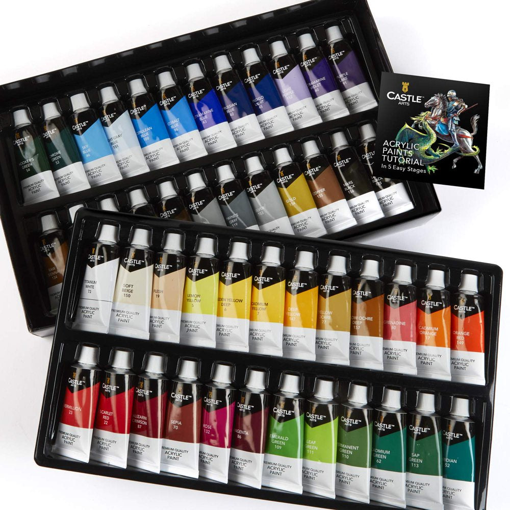  48 x 22ml Acrylic Paint Set | All-inclusive Set for Beginners, Adult Artists | Quality Intense Colors | Smooth to Use on Range of Surfaces | In Impressive Presentation Box