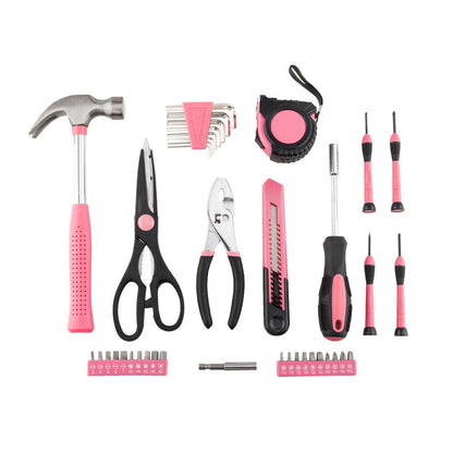 39pcs Household Hand Tool Set, w/ Case, for General Household DIY Home Repair, Pink