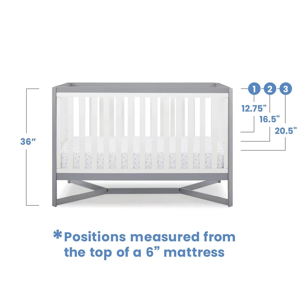 Delta Children Tribeca 4-in-1 Convertible Baby Crib, Greenguard Gold Certified, White/Grey