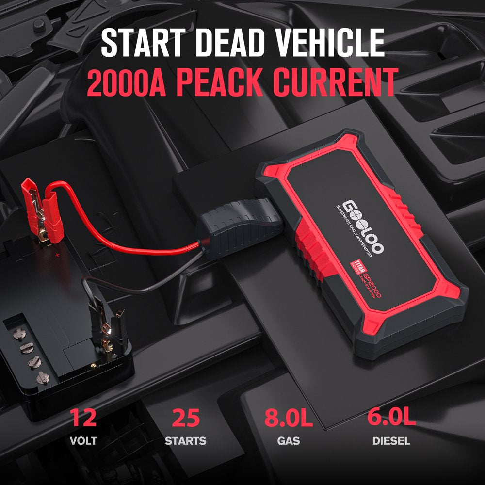 GOOLOO Jump Starter,2000A Peak 12V Car Jump Box (Up to 8.0L Gas and 6.0L Diesel Engine),Portable Battery Booster Car Starter with USB Quick Charge