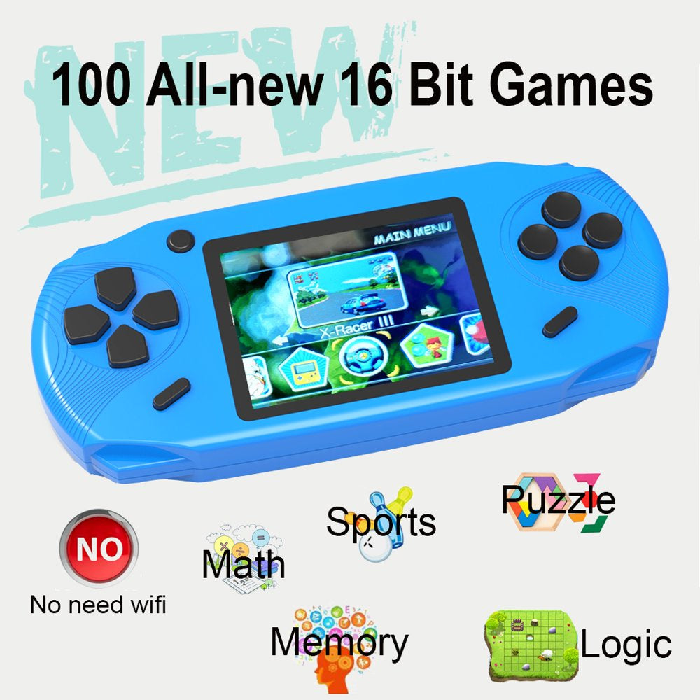 16 Bit Handheld Game Console Toy for Kids with 3.0'' Color LCD 100 Games (Blue)