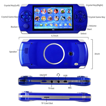 PSP Handheld Game Machine X6,8GB,with 4.3 Inch High Definition Screen, Built-in Over 9999 Free Games,Blue