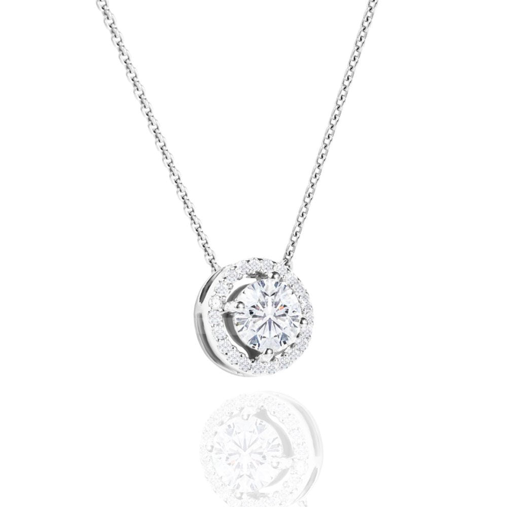 Solitaire 1.25 Carat Round Cut Halo Pendant Necklace 18k White Gold over Silver, Adult, Female