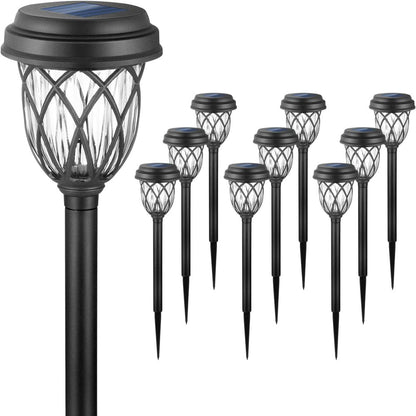 10 Pack Solar Lights Outdoor Decorative, Solar Pathway Lights Outdoor, Solar Powered Garden Yard Lights for Walkway Sidewalk Driveway. (Brown, Cool White)