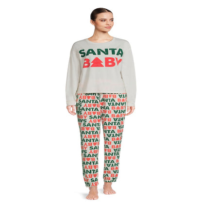 Grayson Social Juniors Santa Baby Long Sleeve Tee and Jogger Sleep Set, 2-Piece