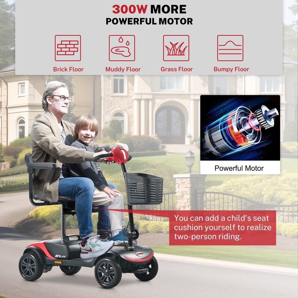 Segmart Mobility Scooter, 300W 4 Wheel Compact Heavy Duty Electric Mobile Scooter, 265LBS, Red