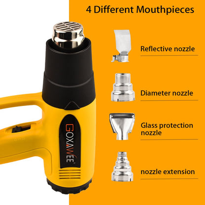 2000W Corded Heat Gun, 140℉~1112℉ Fast Heating, with 4 Nozzles, for Shrinking PVC, Stripping Paint