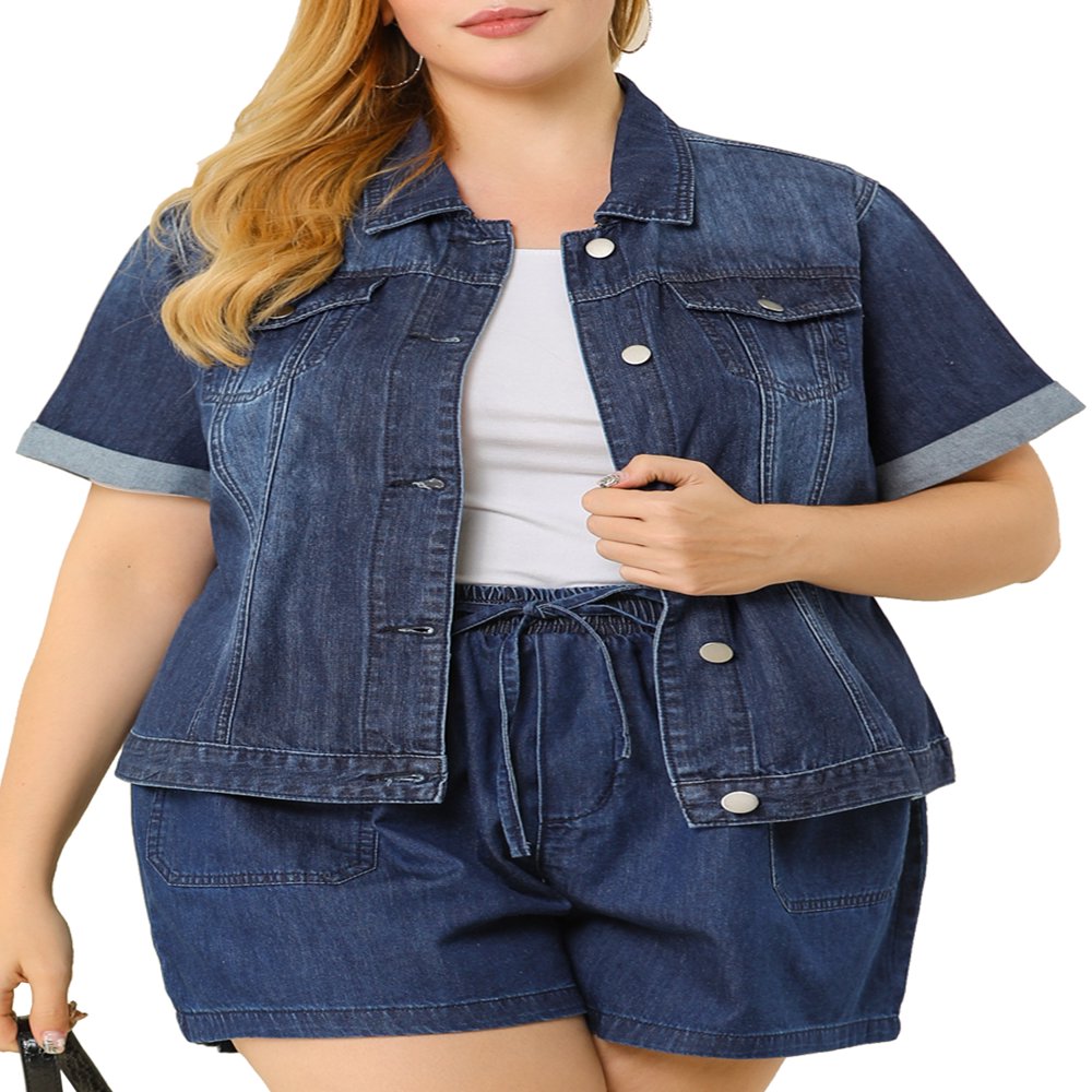  Plus Size Fall Button Down Crop Jean Trucker Denim Jacket