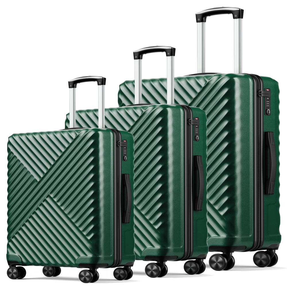 Luggage 3 Piece Set  PC +ABS Hard Shell Suitcase Set with Spinner Wheels and TSA Lock , Carry on and checked luggage, Deep Green