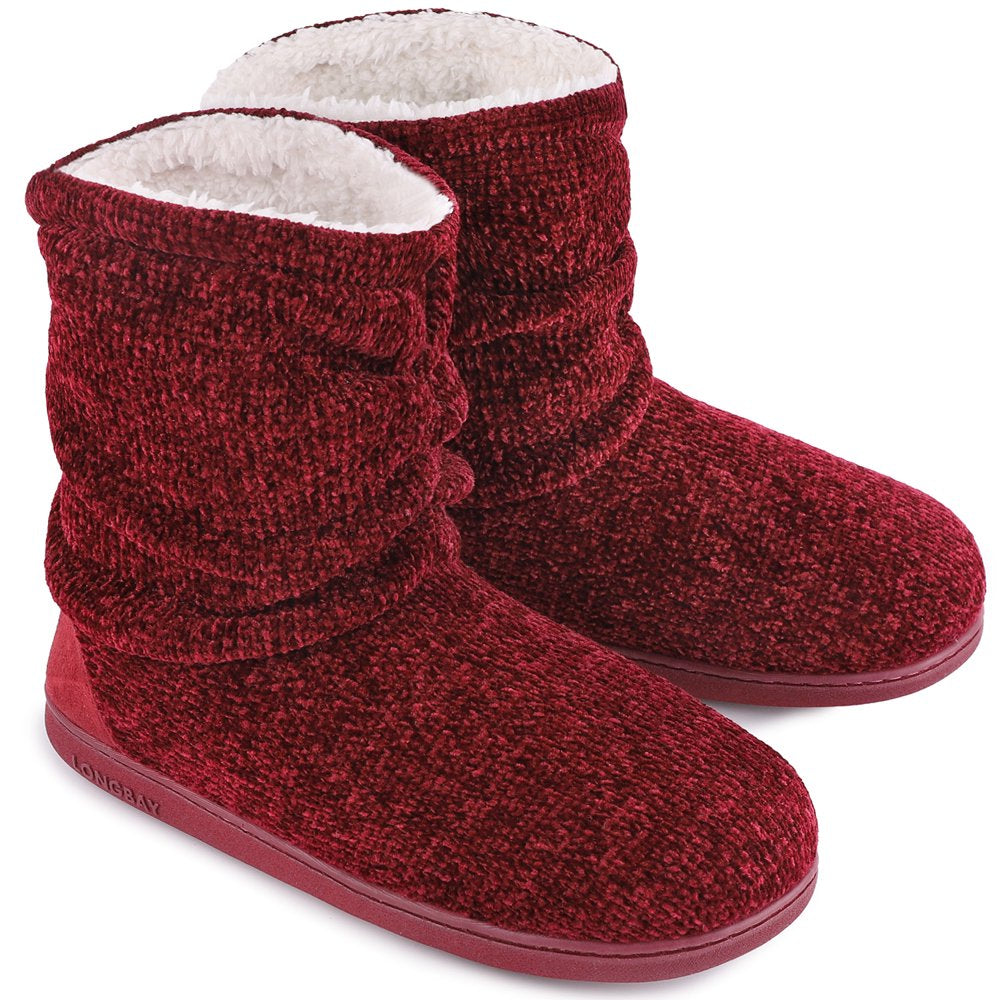 LongBay Women's Chenille Knit Cosy Boots Slippers Soft Plush Fleece Booties Slipper Memory Foam Women Bootee Slippers House Shoes