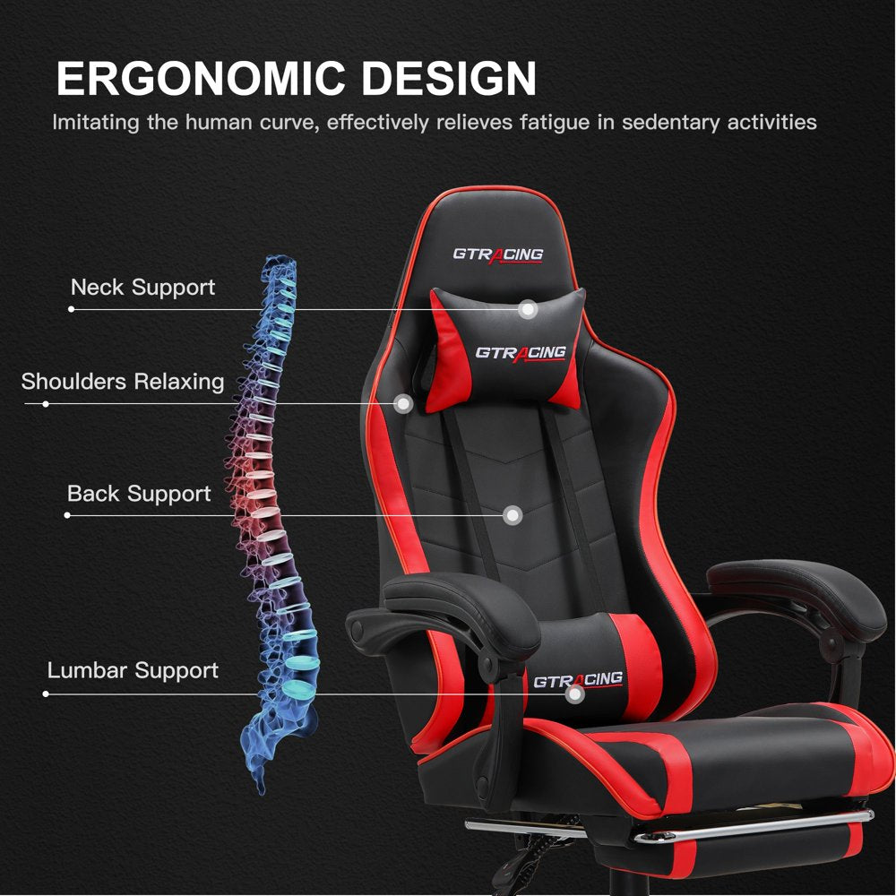 GTRACING GTWD-200 Gaming Chair with Footrest, Height Adjustable Office Swivel Recliner, Red