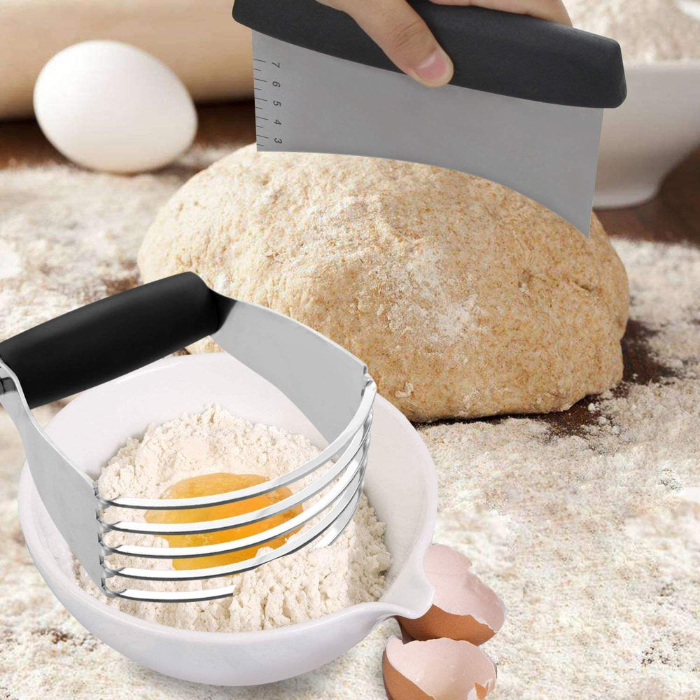 Dough Blender Stainless Steel Pastry Cutter Set - Multipurpose Bench Scraper - Great as Dough Cutter for Pastry Butter and Pizza Dough - Smooth Baking Dough Tools (2 Pack)