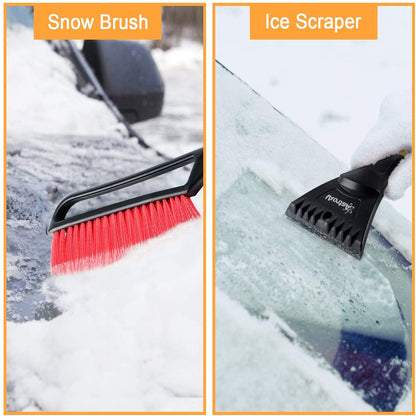 AstroAI Ice Scraper and Detachable Snow Brush for Cars, Snow Broom with Foam Grip, Red, 1 Pack