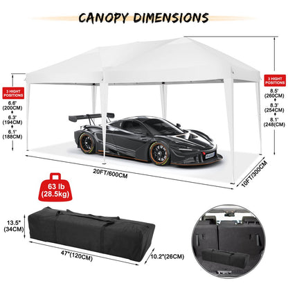 SANOPY 10' x 20' EZ Pop Up Canopy Tent Party Tent Outdoor Event Instant Tent Gazebo with 6 Removable Sidewalls and Carry Bag, White