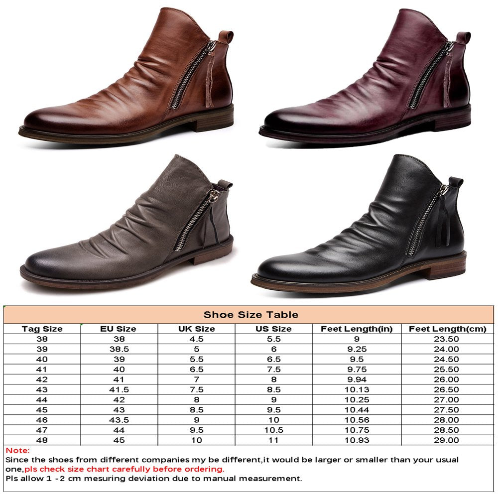 Ritualay Mens Comfortable Dress Boots round Toe Ankle Booties Business Work Side Zip Leather Boot Wine Red 8.5