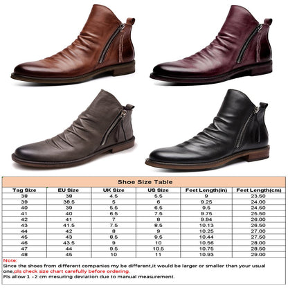 Ritualay Mens Comfortable Dress Boots round Toe Ankle Booties Business Work Side Zip Leather Boot Wine Red 8.5