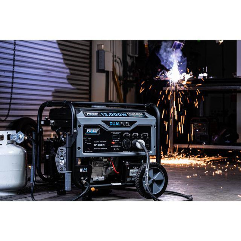 Pulsar 12,000W Dual Fuel Portable Generator in Space Gray with Electric Start, G12KBN