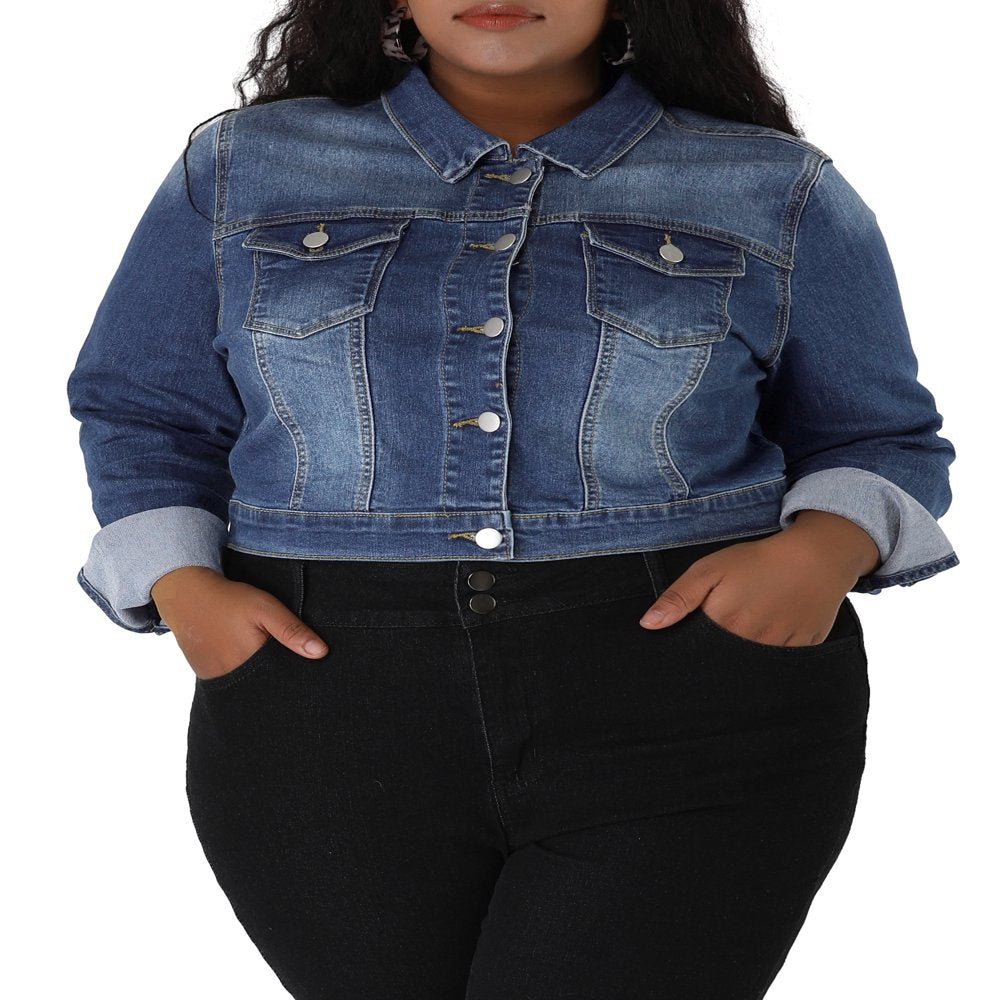  Women's Plus Size Jean Button Outfits Fashion Cropped Denim Jackets