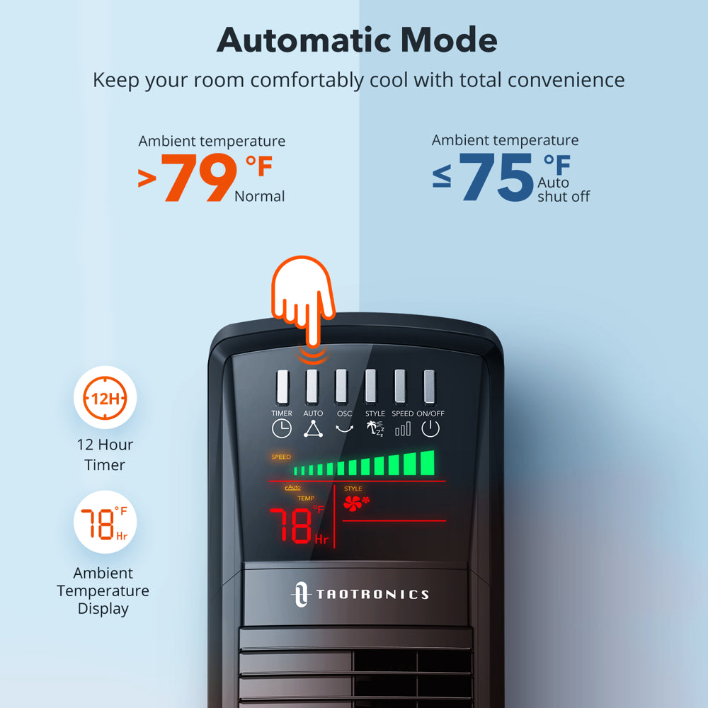 Tower Fan, 36" Bladeless Fan, 65° Oscillating Cooling Fan for Home, LED Display 12H Timer Floor Fan for Living Room, Office