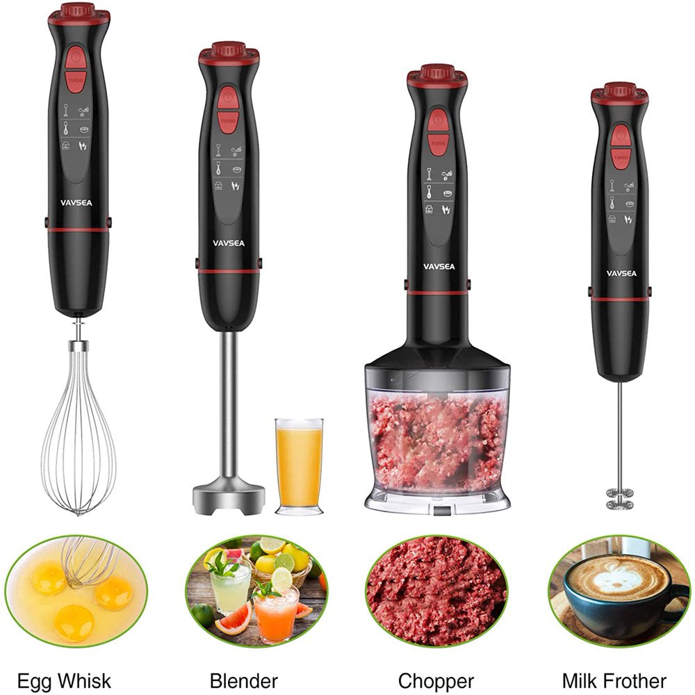 VAVSEA Immersion Hand Blender, 12-Speed Multi-Function Handheld Stick Blender with Stainless Steel Blades, Chopper, Beaker, 600Ml, Whisk and Milk Frother for Baby Food/Smoothies/Puree, BPA Free