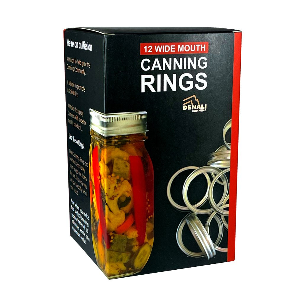 Denali Wide Mouth Canning Rings | 12-Pack | Forged Steel Bands | Fits Traditional Mason Jars, Ball or Kerr | Denali is a USA Company