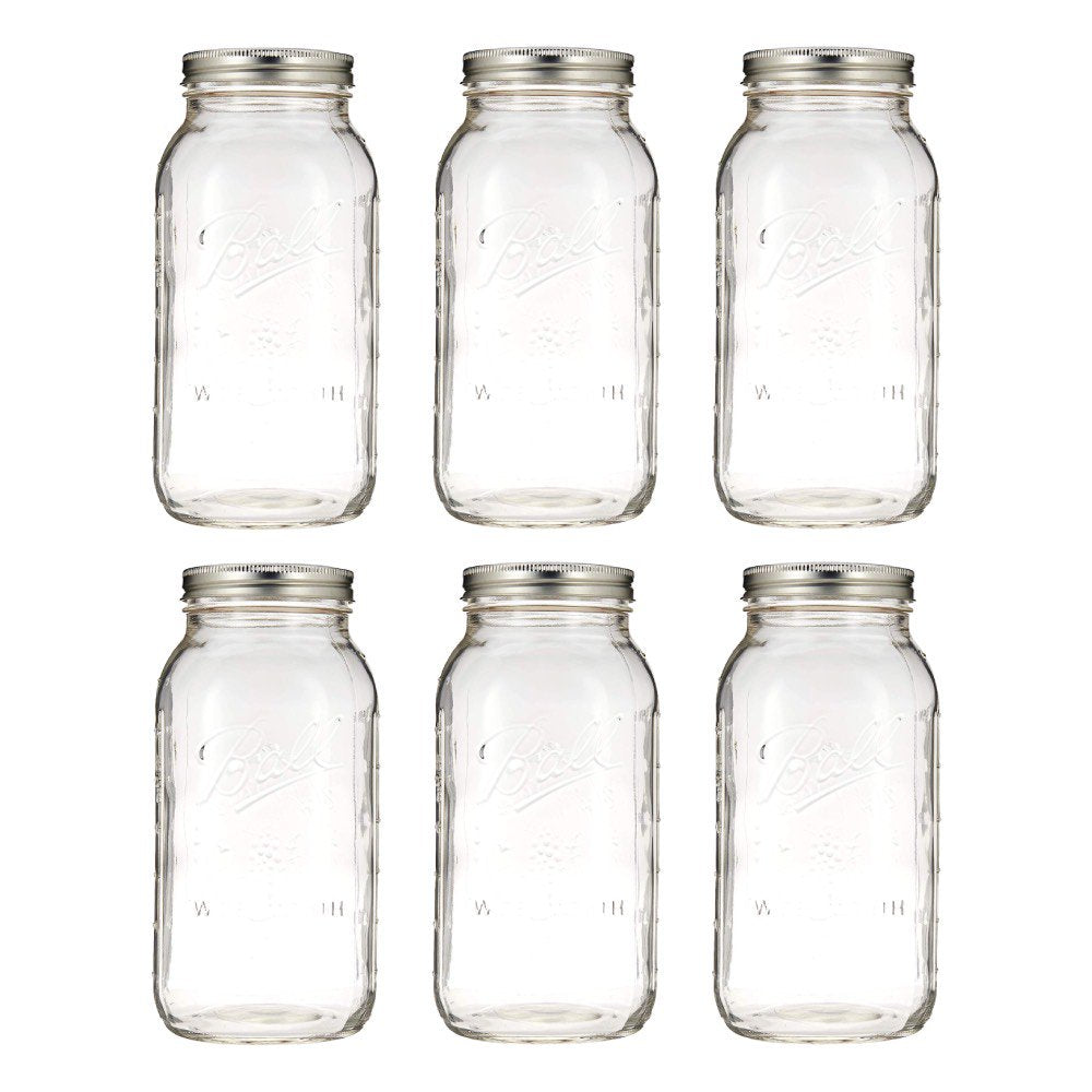 Ball Wide Mouth Glass Mason Jars Lids and Bands 64 oz Preserving Jars 6 Count