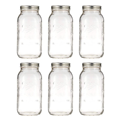 Ball Wide Mouth Glass Mason Jars Lids and Bands 64 oz Preserving Jars 6 Count