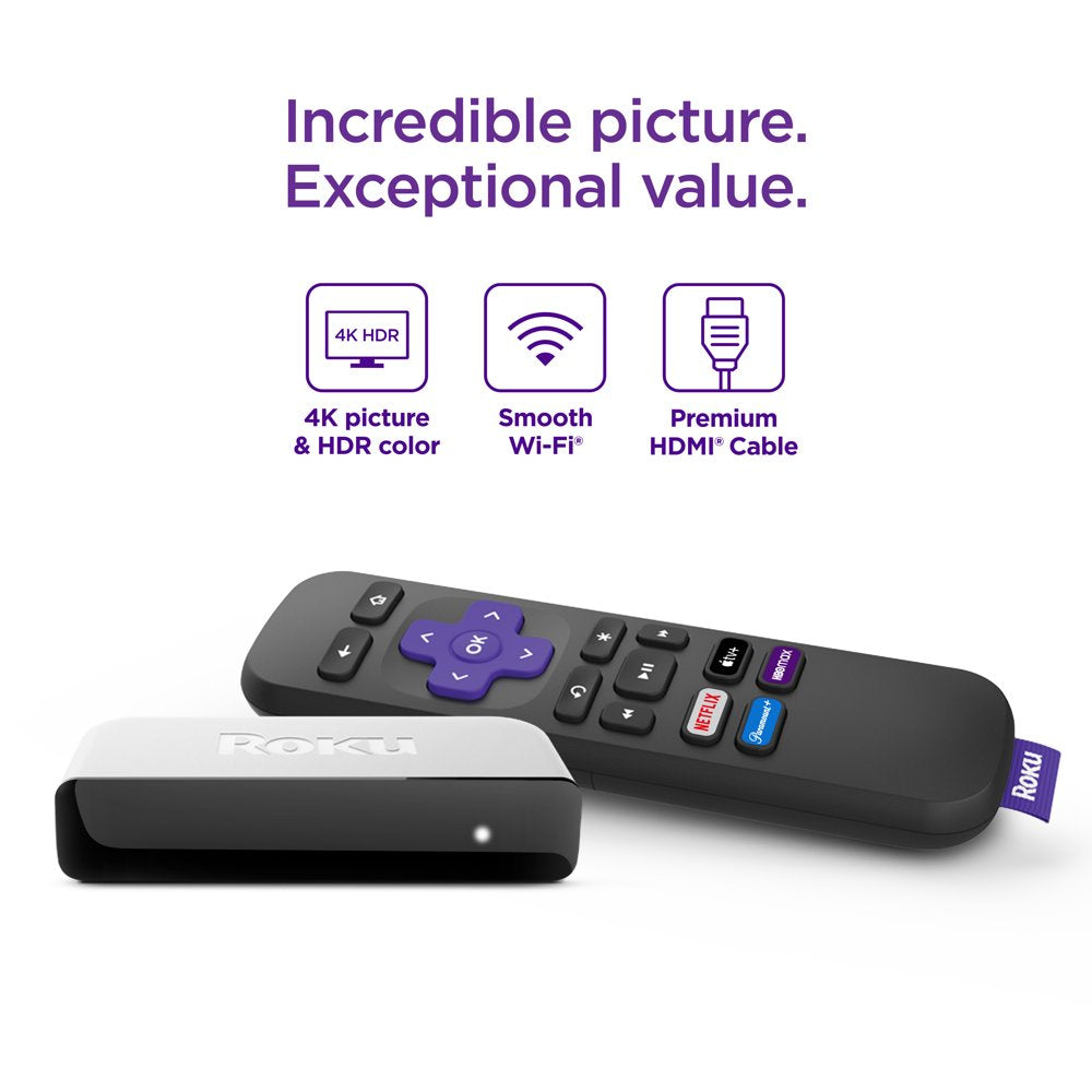 Roku Premiere | 4K/HDR Streaming Media Player Wi-Fi® Enabled with Premium High Speed HDMI® Cable and Simple Remote