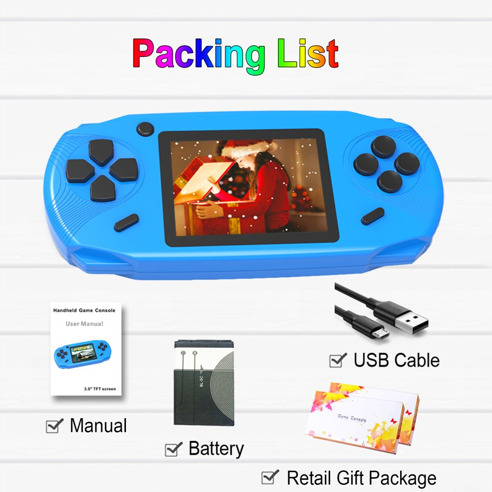 16 Bit Handheld Game Console Toy for Kids with 3.0'' Color LCD 100 Games (Blue)