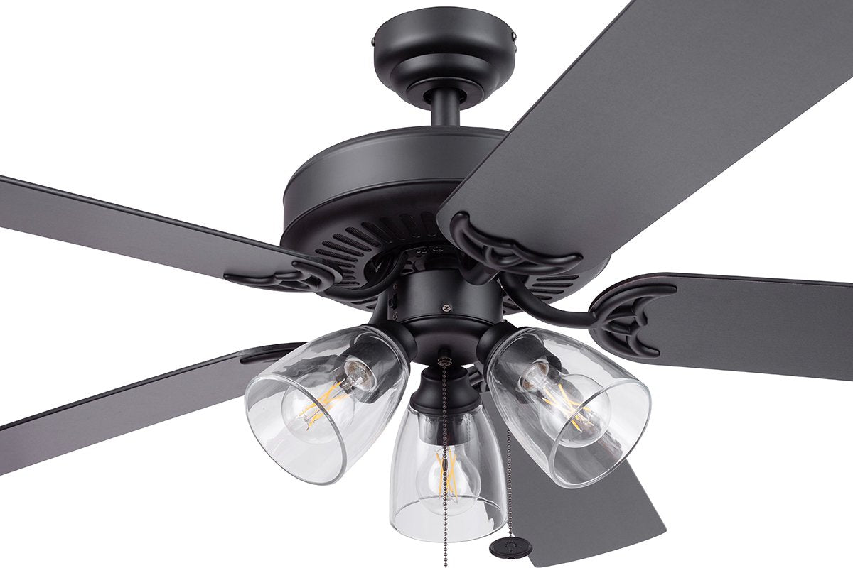 Better Homes & Gardens 52" Matte Black Ceiling Fan with Light, 5 Blades, Pull Chains & Reverse Airflow