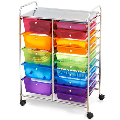 Costway 15 Drawer Rolling Storage Cart Tools Scrapbook Paper Office School Organizer Colorful