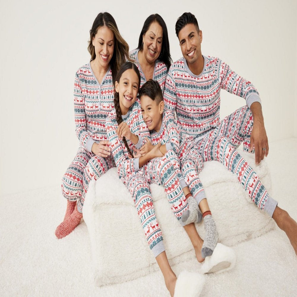 Baozhu Family Matching Christmas Deer Printing Family Fitted Cotton Soft Two-piece Pajamas Sets Outfits, Unisex