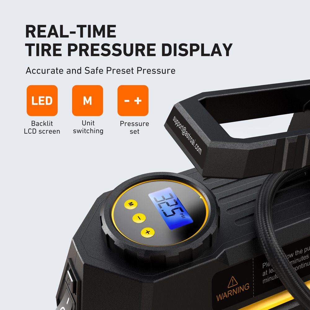 Car Tire Inflator 100 PSI, Electric Tire Compressor, Inflatables Air Car Pump, Yellow, for Gift