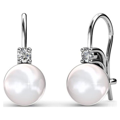 Cate & Chloe Cassie 18k White Gold Plated Silver Pearl Drop Earrings | Crystal Earrings for Women, Gift for Her