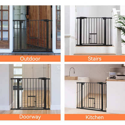 Baby Safety Gate 30"Tall 29.5''-40.5''Wide Doorway Baby Gate with Pet Door, Black