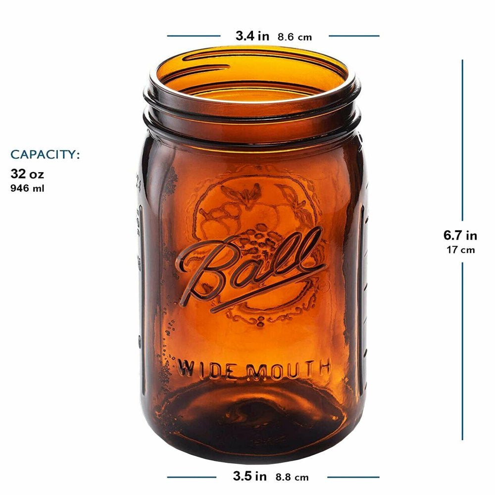 Ball Collection Elite Quart Wide Mouth Amber Canning Jar, Bulk, 4 Jars