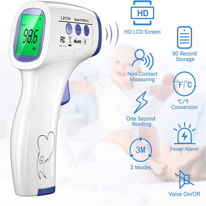 LPOW Infrared Digital Body Thermometer, 3 Colors Backlight, 50 Memories Recall,  All Ages