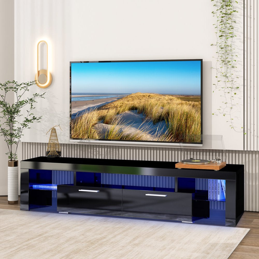 Uhomepro TV Stand for Tvs up to 70", Living Room Entertainment Center with RGB LED Lights and Storage Shelves Furniture, White High Gloss TV Cabinet Console Table